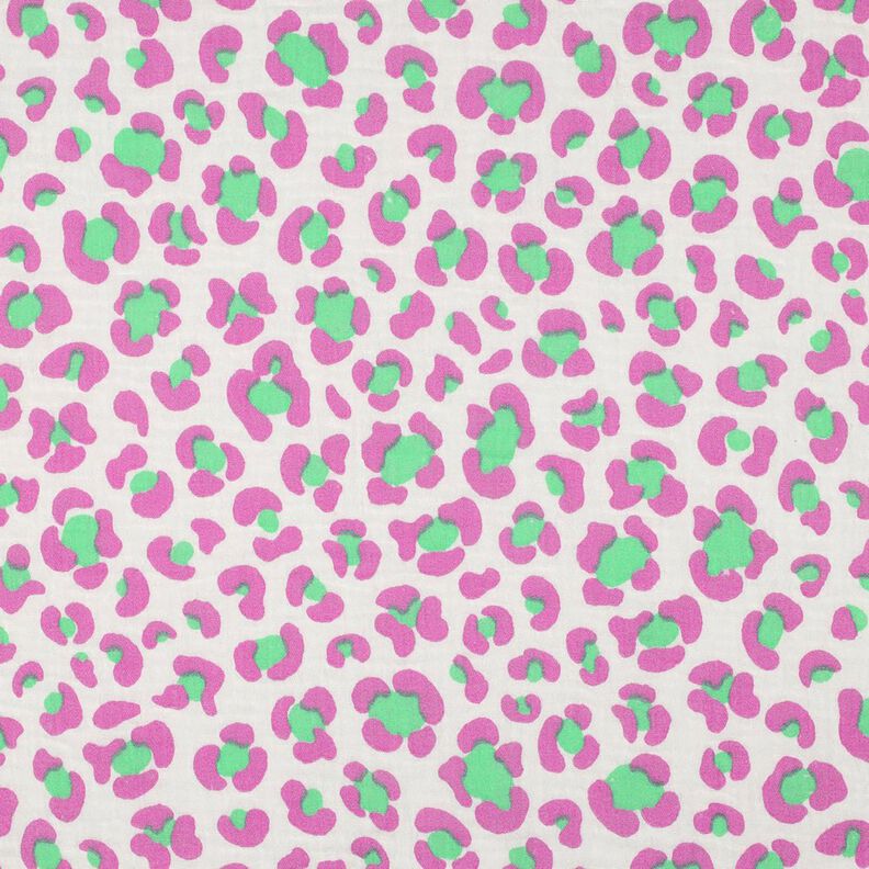 Muslin/Dubbel-krinkelväv färgglatt leopardmönster | Poppy Fabrics – elfenbensvit/ljusgrön, image number 1