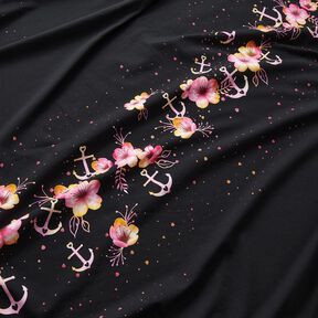 Bomullsjersey Maritima blommor | Glitzerpüppi – svart/purpur, 