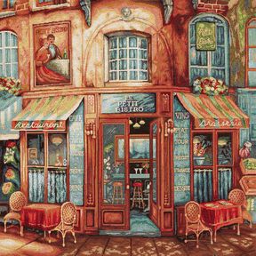 dekorationspanel Gobeläng fransk bistro – blå/terracotta, 