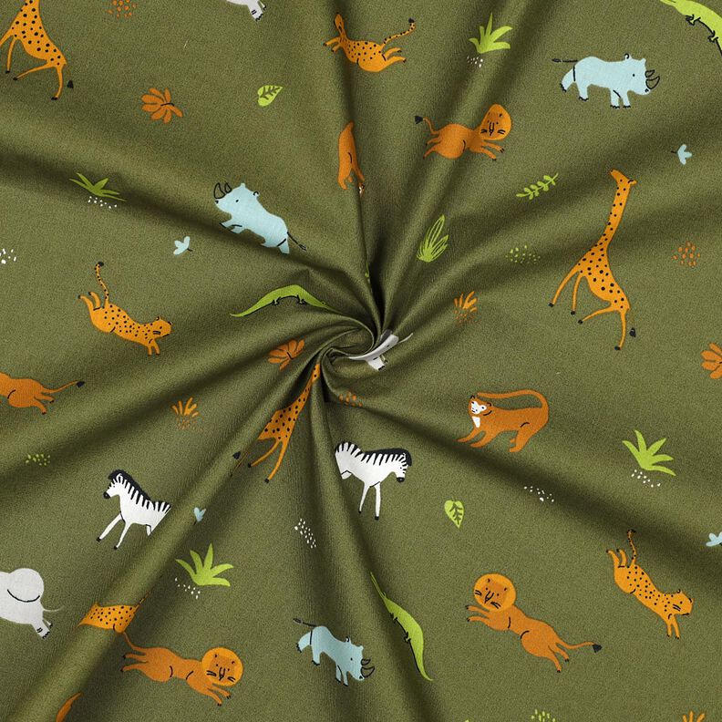 GOTS Bomullspoplin stäppdjur | Poppy Fabrics – mörk-oliv, image number 3