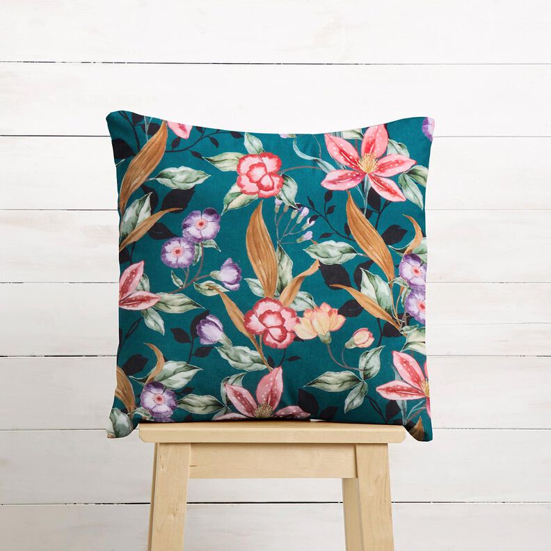 Dekorationssammet eleganta blommor &ndash; petrol/pink,  image number 6