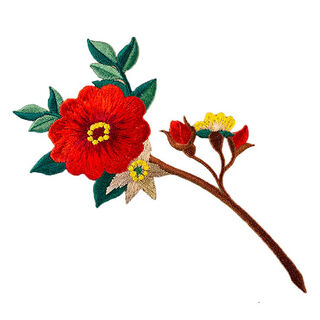 Tygmärke  Blomma [ 13,5 x 6,5 cm ] – rött/grön, 