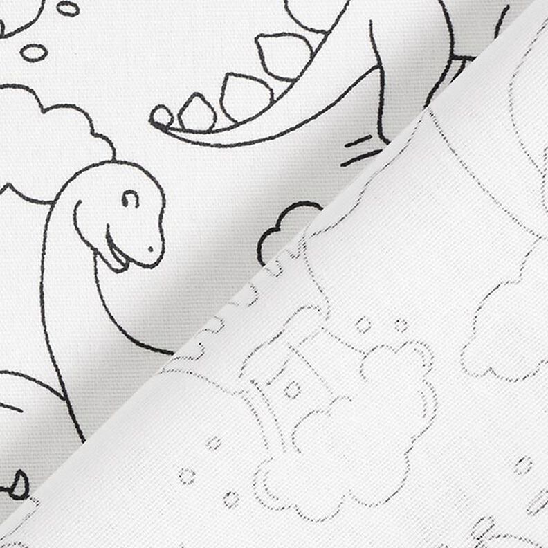 Bomullspoplin Tyg att färglägga dinosaurier – vit/svart,  image number 4