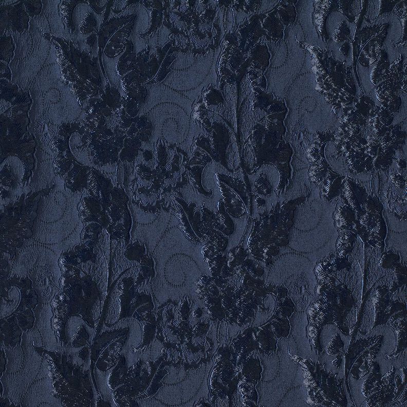 Klädtyg jacquard Brokad blommor – marinblå,  image number 5