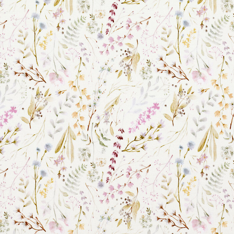 viskosjersey fina blommor och blad – elfenbensvit,  image number 1