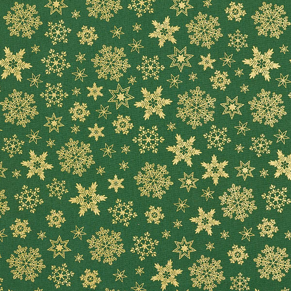 Bomullstyg Poplin snökristaller – grön/guld, image number 1