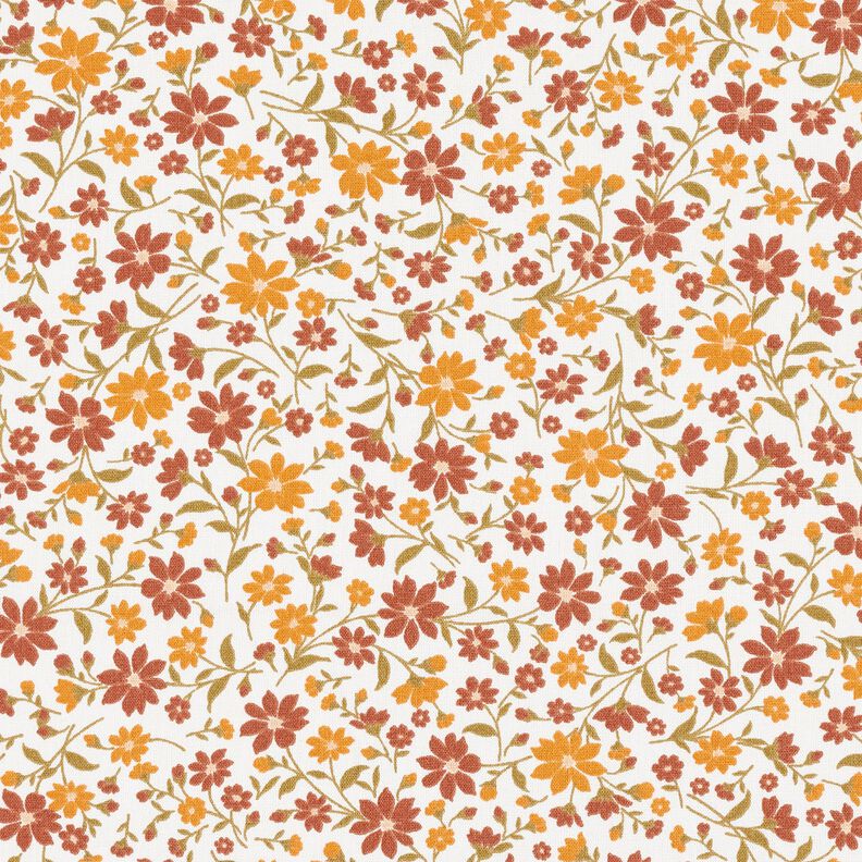 Bomullspoplin höstblommor – vit/burgunder,  image number 1