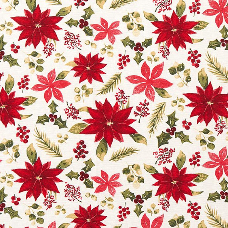 Dekorationstyg Canvas julstjärna blommor – yllevit/kaminrött,  image number 1