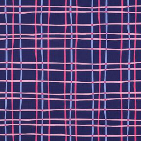 Bomullspoplin Vågiga rutor | Poppy Fabrics – indigo/rosa, 