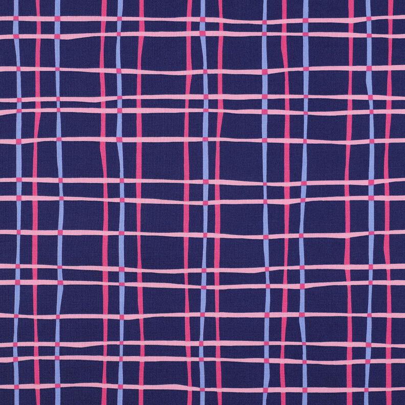 Bomullspoplin Vågiga rutor | Poppy Fabrics – indigo/rosa,  image number 1