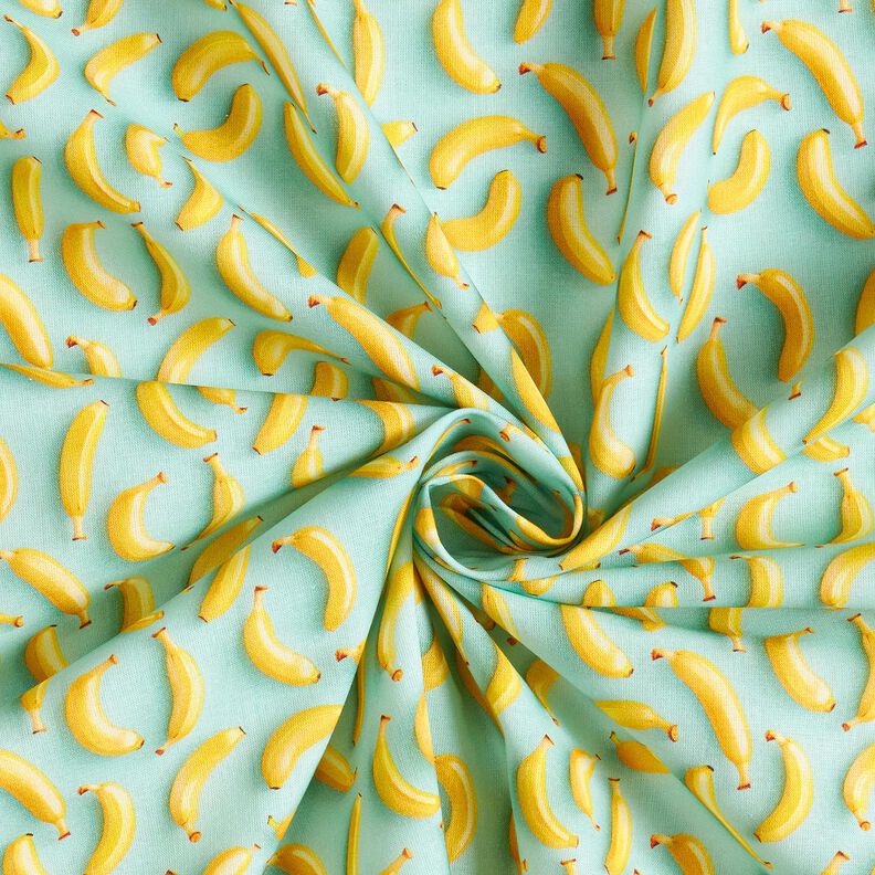 Bomullstyg Poplin bananer – eukalyptus/solgult, image number 3