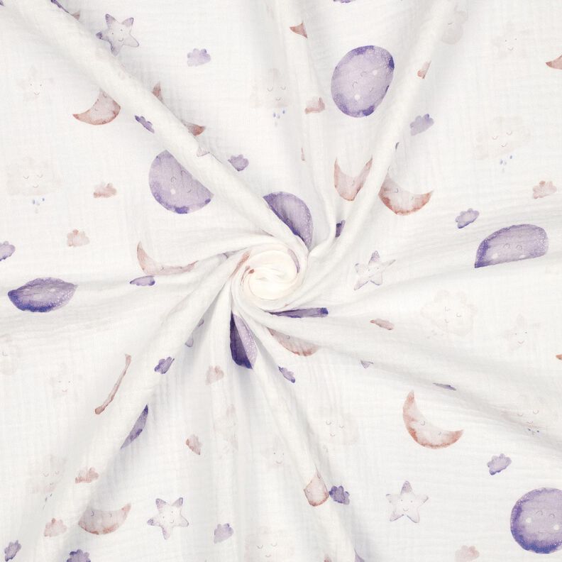 GOTS Muslin/Dubbel-krinkelväv Natthimlen Digitaltryck | Poppy Fabrics – elfenbensvit/fläder,  image number 3