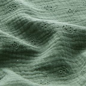 Muslin/Dubbel-krinkelväv Engelskt broderi blomrankor – mörkgrön, 