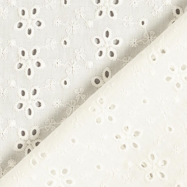 Bomullsbatist Engelskt broderi Blomrader – yllevit,  image number 4