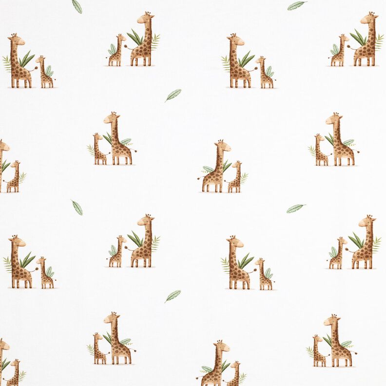 GOTS Bomullsjersey giraff-familj Digitaltryck | Poppy Fabrics – vit/ljusbrun,  image number 1