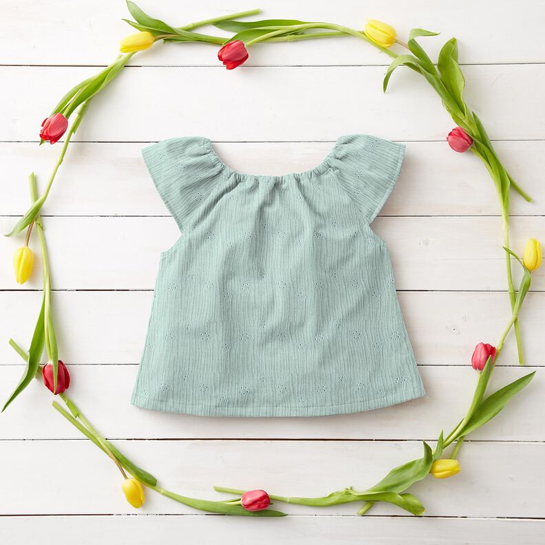 Muslin/Dubbel-krinkelväv Engelskt broderi blomrankor – ljus mint,  image number 6
