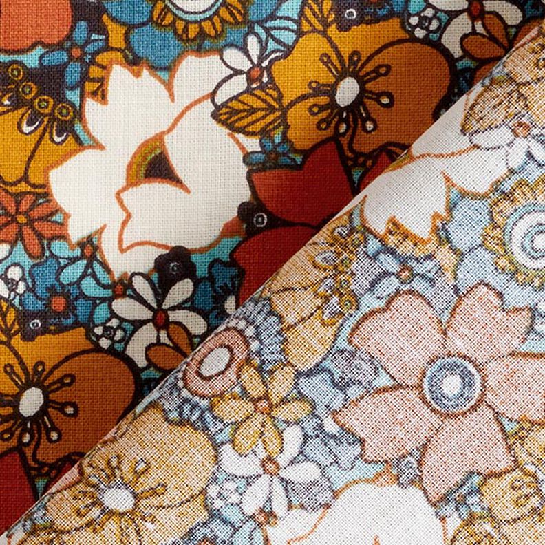 Bomullstyg Kretong retroblommor – karamell, image number 4