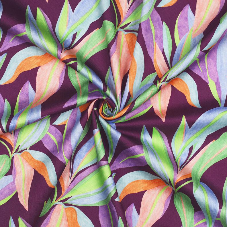 Bomullssatin Blad digitaltryck | Poppy Fabrics – aubergine/ljusgrön,  image number 3