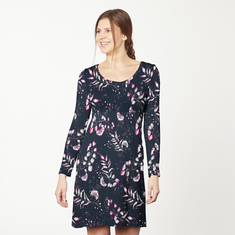 Bomullsjersey eukalyptus och hortensior | Glitzerpüppi – nattblå/rosa,  image number 5