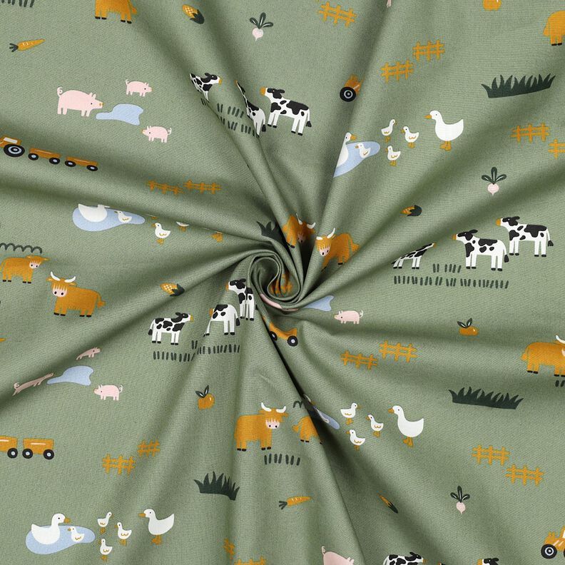 Bomullspoplin bondgårdsdjur | Poppy Fabrics – pinjegrön, image number 3