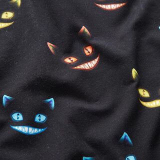 French Terry Sommarsweat leende katt Digitaltryck – svart/färgmix, 
