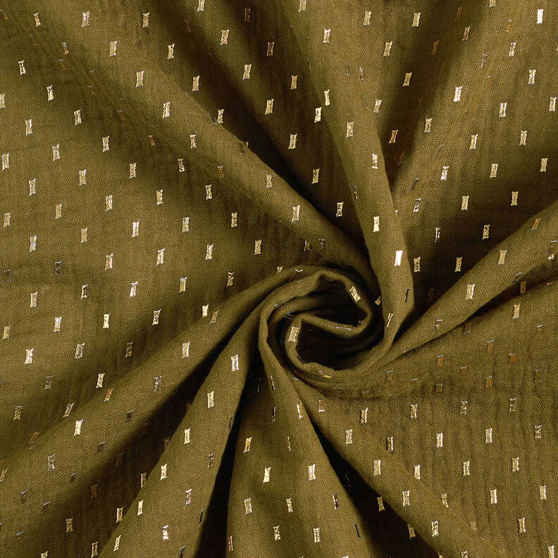 Muslin/Dubbel-krinkelväv Folietryck Små rutor – mörk-oliv/guld, image number 4