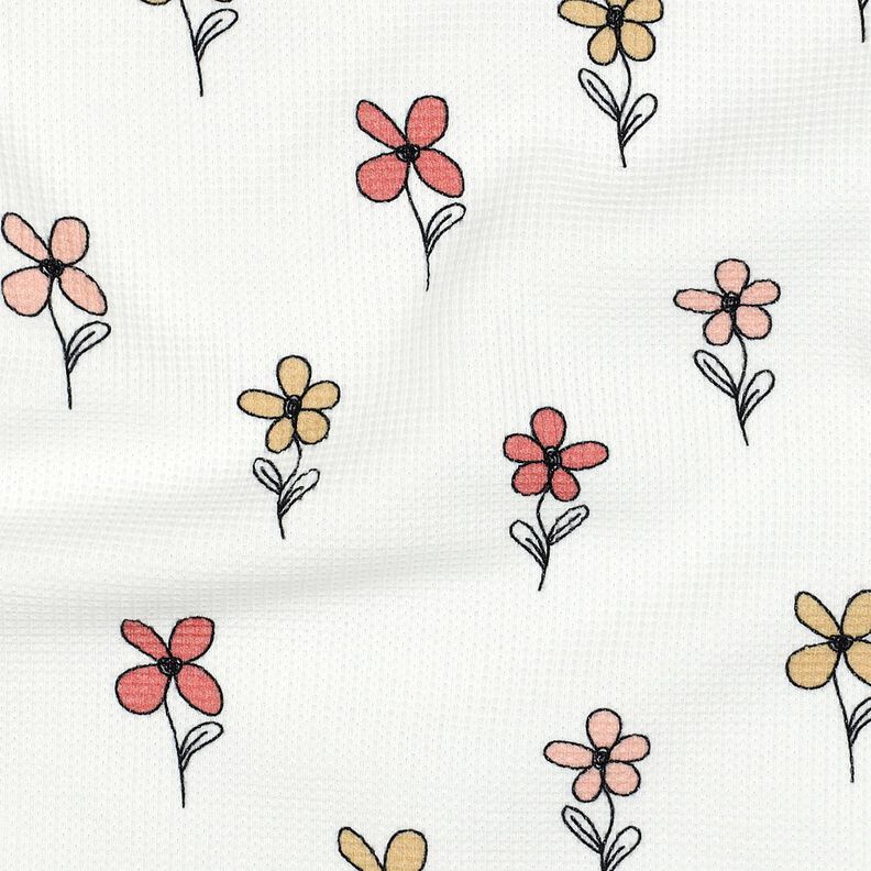 Våffeljersey blommor | Poppy Fabrics – elfenbensvit/apricot, image number 2