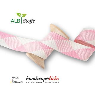 Ekologisk flätad snodd Twist Me Flat [35 mm] | Albstoffe – vit/rosa, 