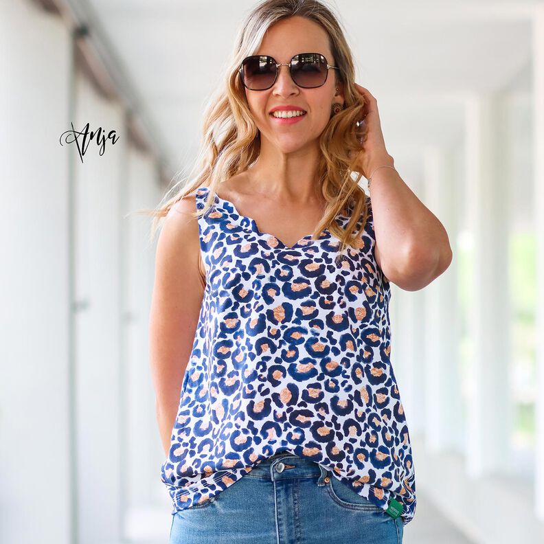Bomullsjersey Leopard med guldfläckar | Glitzerpüppi – vit/indigo,  image number 5