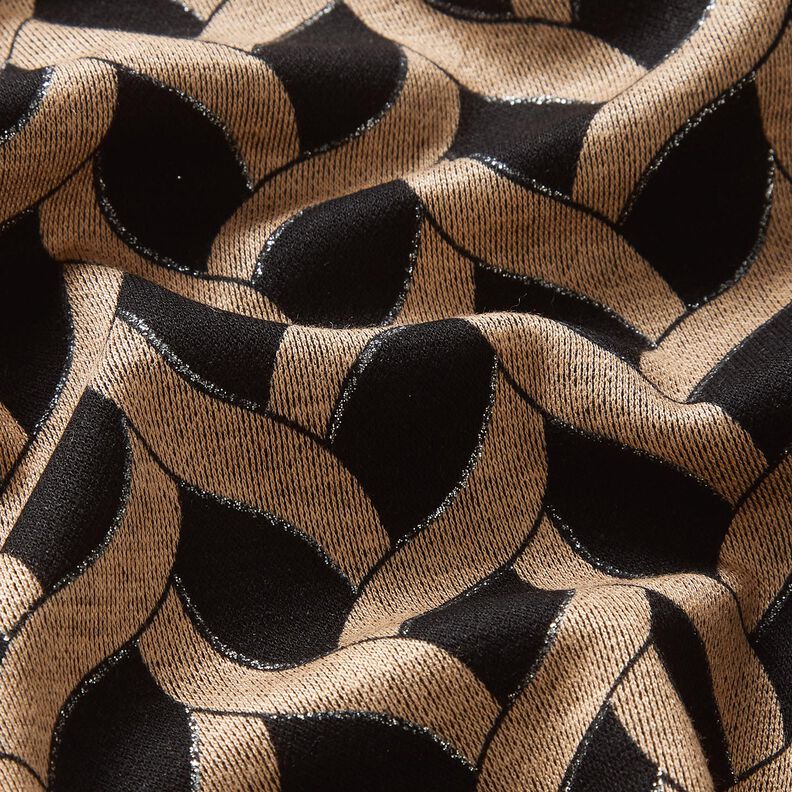 Viskosjersey glittrigt flätmönster – svart/apricot,  image number 5