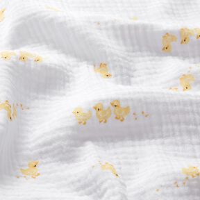 Muslin/Dubbel-krinkelväv Söta ankungar – vit/guld, 