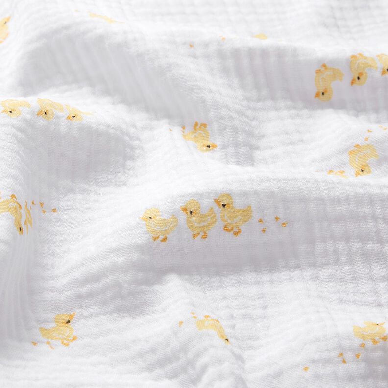 Muslin/Dubbel-krinkelväv Söta ankungar – vit/guld,  image number 2