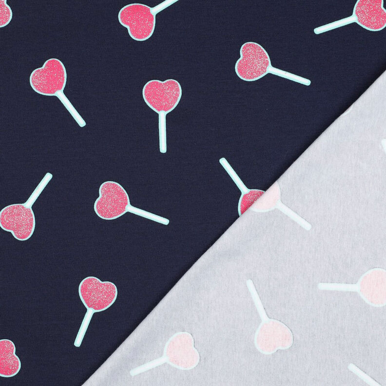 Bomullsjersey Glittriga hjärtklubbor | Poppy Fabrics – nattblå,  image number 4