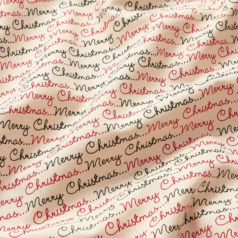 Bomullstyg Kretong Merry Christmas – natur/karminröd,  image number 2