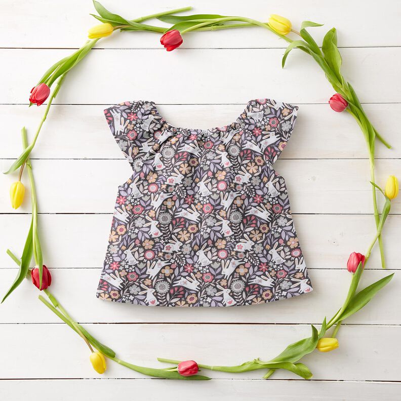 Bomullspoplin kaniner på blomsterängen – mörkgrå, image number 6