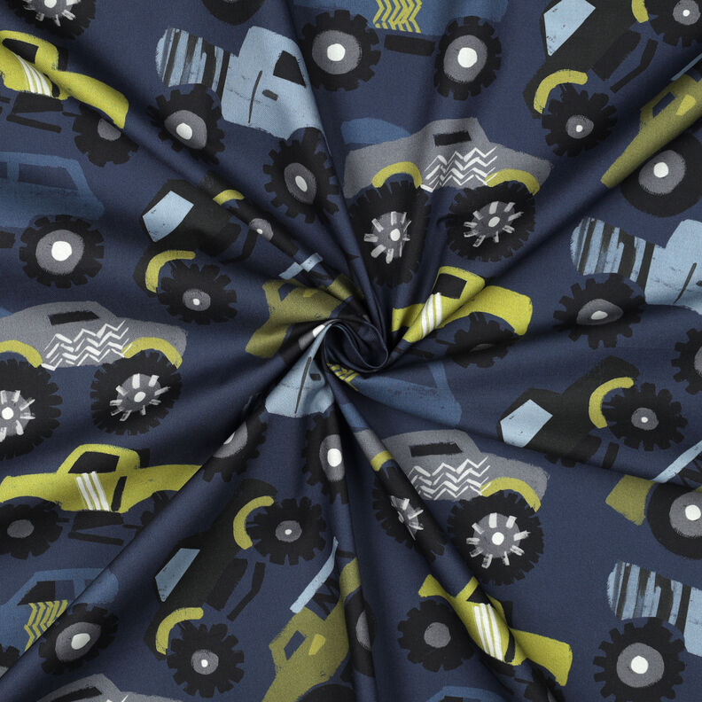 Bomullspoplin monstertruckar | Poppy Fabrics – marinblå,  image number 3