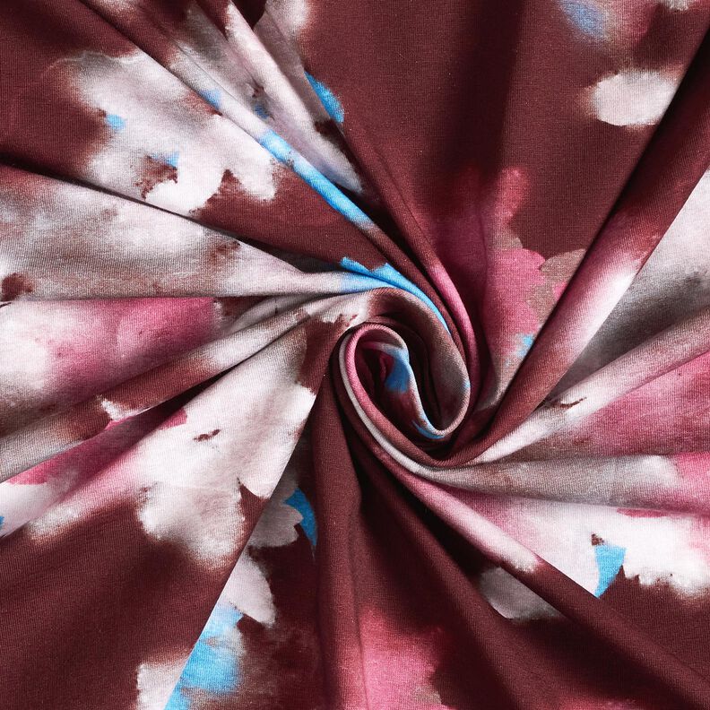 Bomullsjersey Suddiga blommor digitaltryck &ndash; merlot/bl&aring;,  image number 3