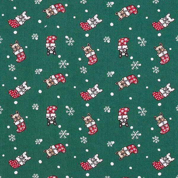 Bomullstyg Poplin julhundar – grangrön, image number 1