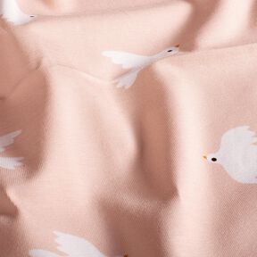 Bomullsjersey Stora fåglar – rose/vit, 