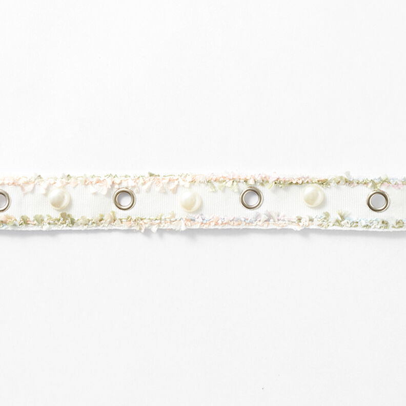 Vävt band Öglor och pärlor Pastell [25 mm] – vit/rosa,  image number 2