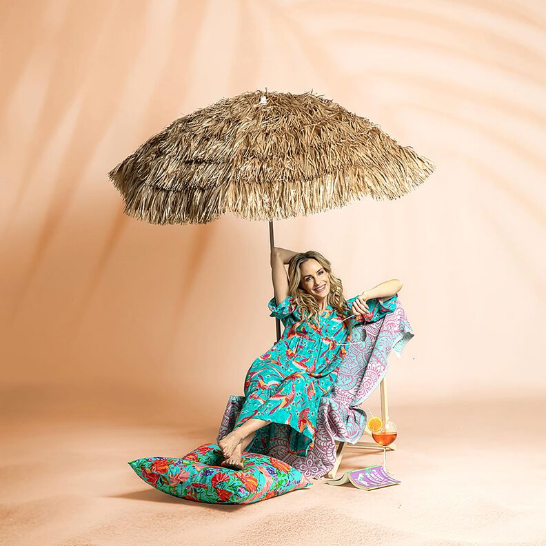 Strandkl&auml;der viskostyg p&aring;f&aring;glar och blommor &ndash; aquabl&aring;tt/intensiv rosa,  image number 5