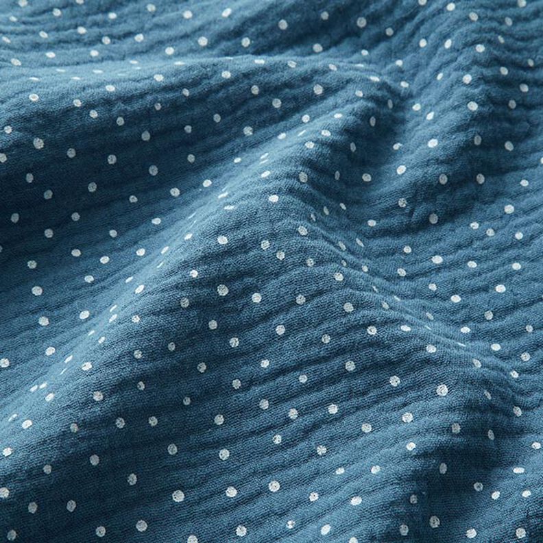 Muslin/Dubbel-krinkelväv prickar – jeansblå/vit,  image number 2