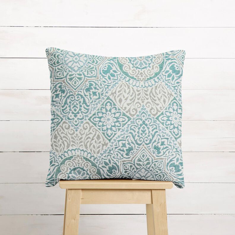 Dekorationstyg Jacquard eleganta kakelplattor – ljus petrol/ljusbeige,  image number 6