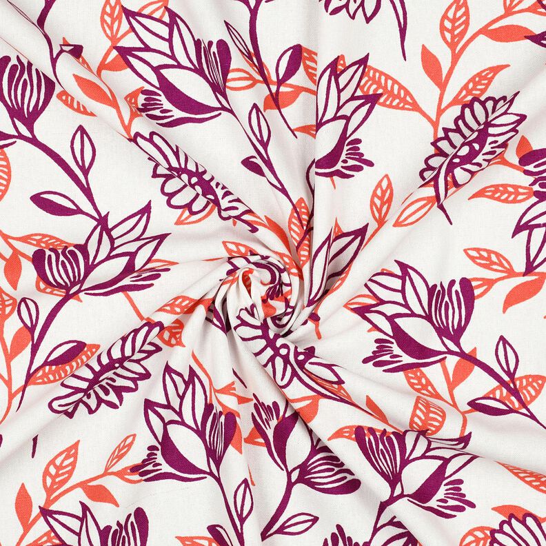 Viskos-linne-mix Blommor | Poppy Fabrics – elfenbensvit/druva,  image number 3