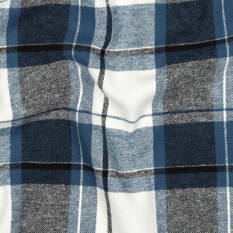 Bomullsflanell stort rutmönster – jeansblå/yllevit,  image number 2