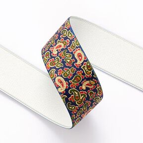 Resårband Paisley [ 3,5 cm ] – marinblått/grön, 