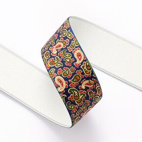 Resårband Paisley  [ 3,5 cm ] – marinblått/grön, 