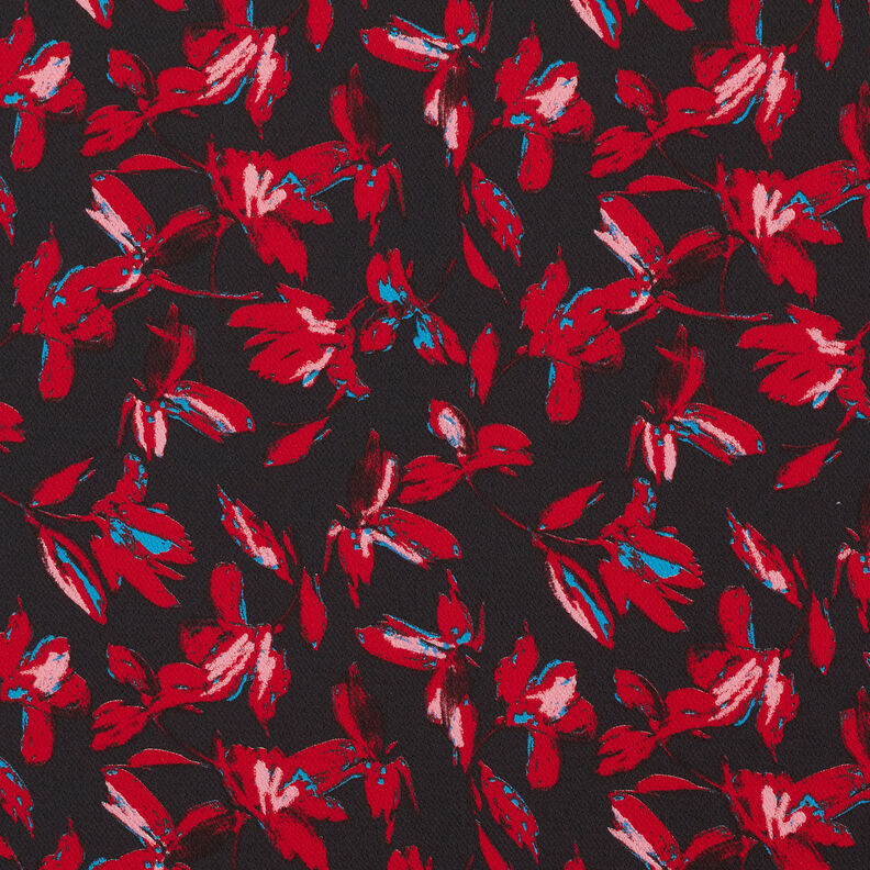 Crepe-chiffong abstrakta blommor – marinblått/kaminrött, image number 1