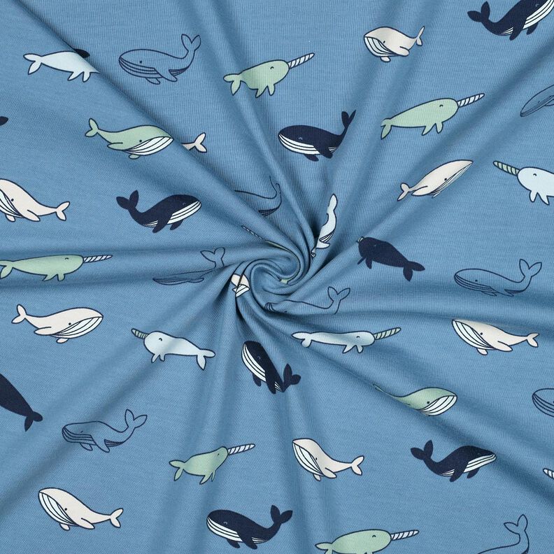 Bomullsjersey Söta valar | Poppy Fabrics – blågrått/marinblått,  image number 3