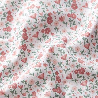 ekologisk bomullspoplin blomsteräng – vit/rosa, 